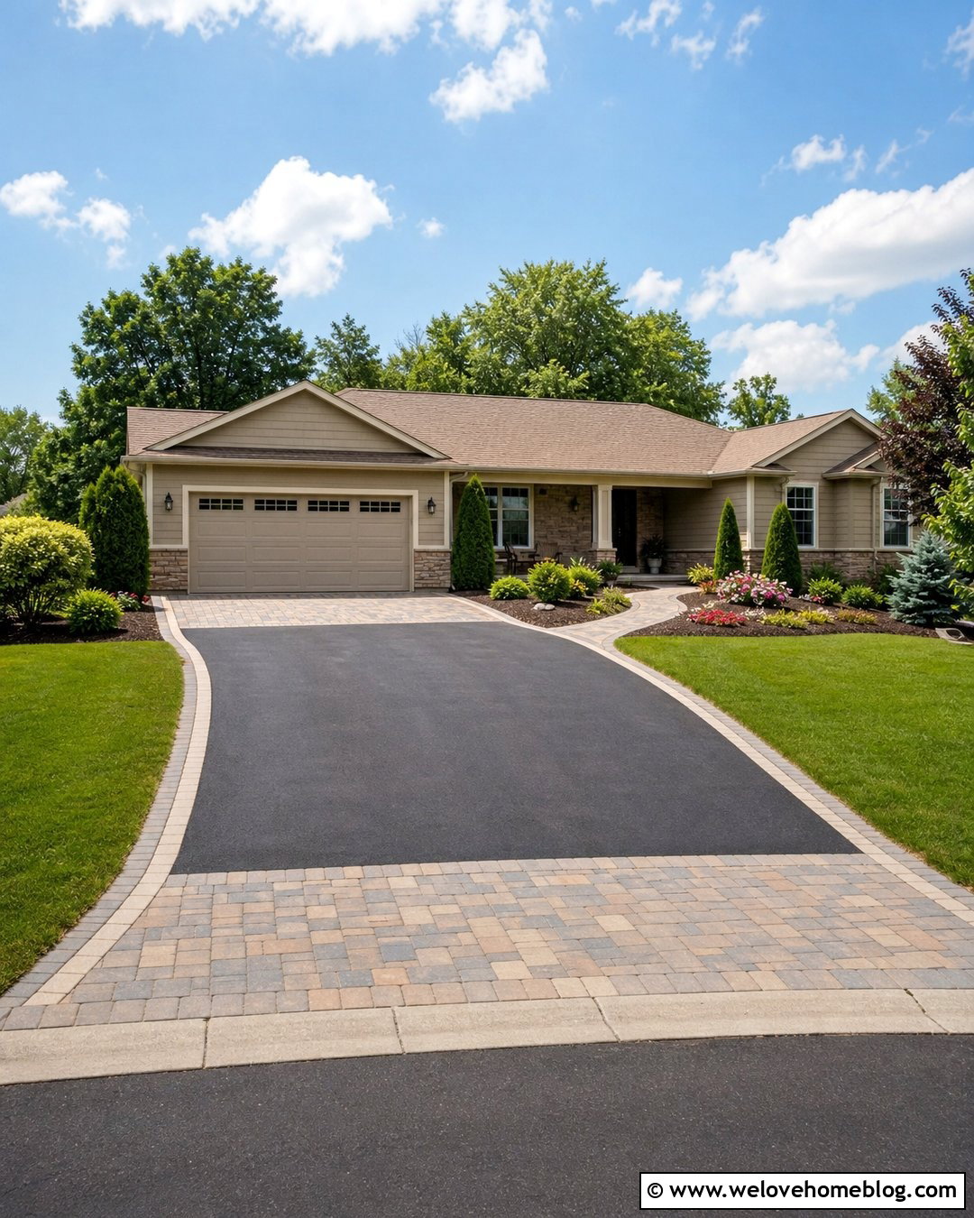 Double Asphalt Driveway With Paver Apron - 30 Double Driveway Ideas