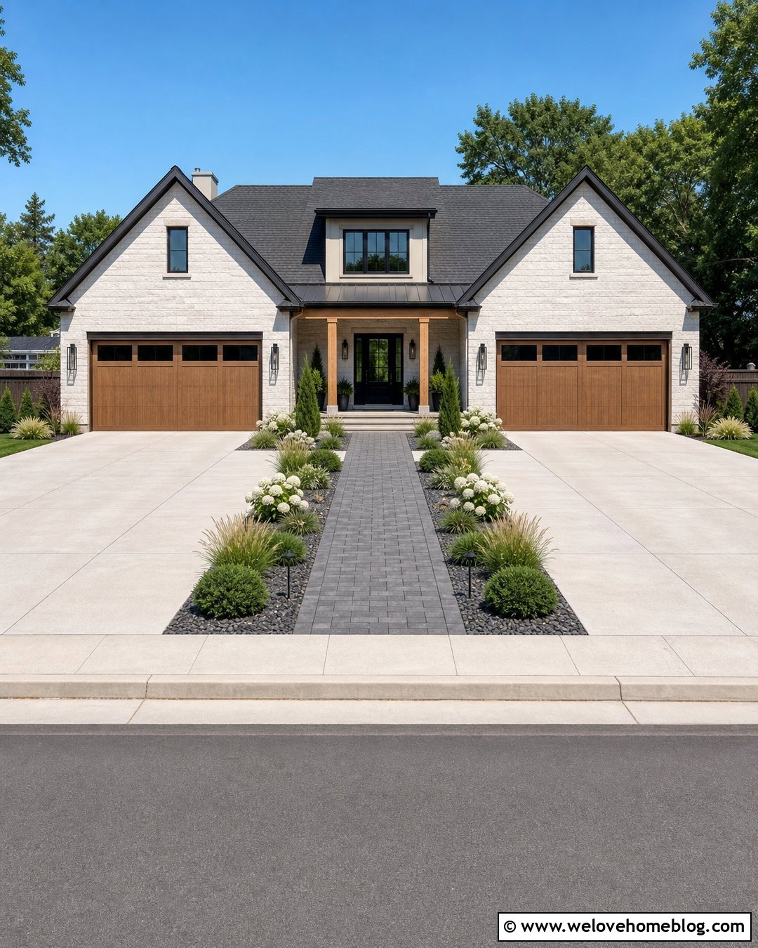 Double Driveway With Front Walkway Divider - 30 Double Driveway Ideas