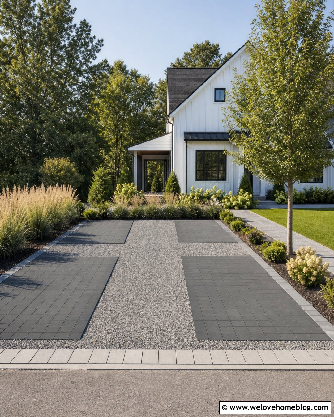Double Driveway With Gravel And Paver Parking Bays - 30 Double Driveway Ideas