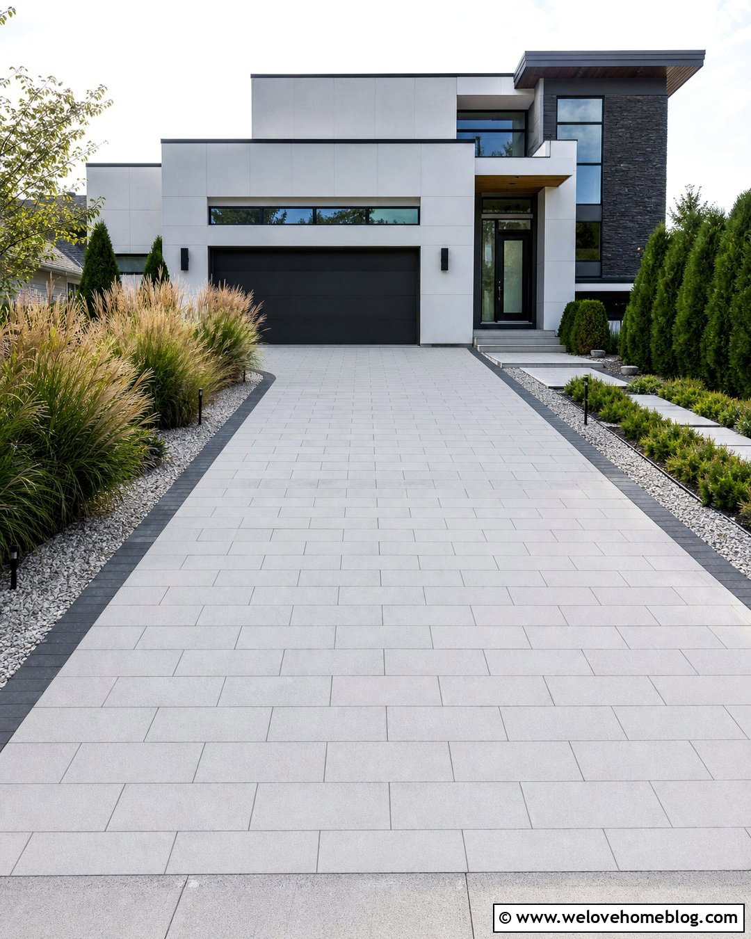 Double Driveway With Large Format Pavers - 30 Double Driveway Ideas