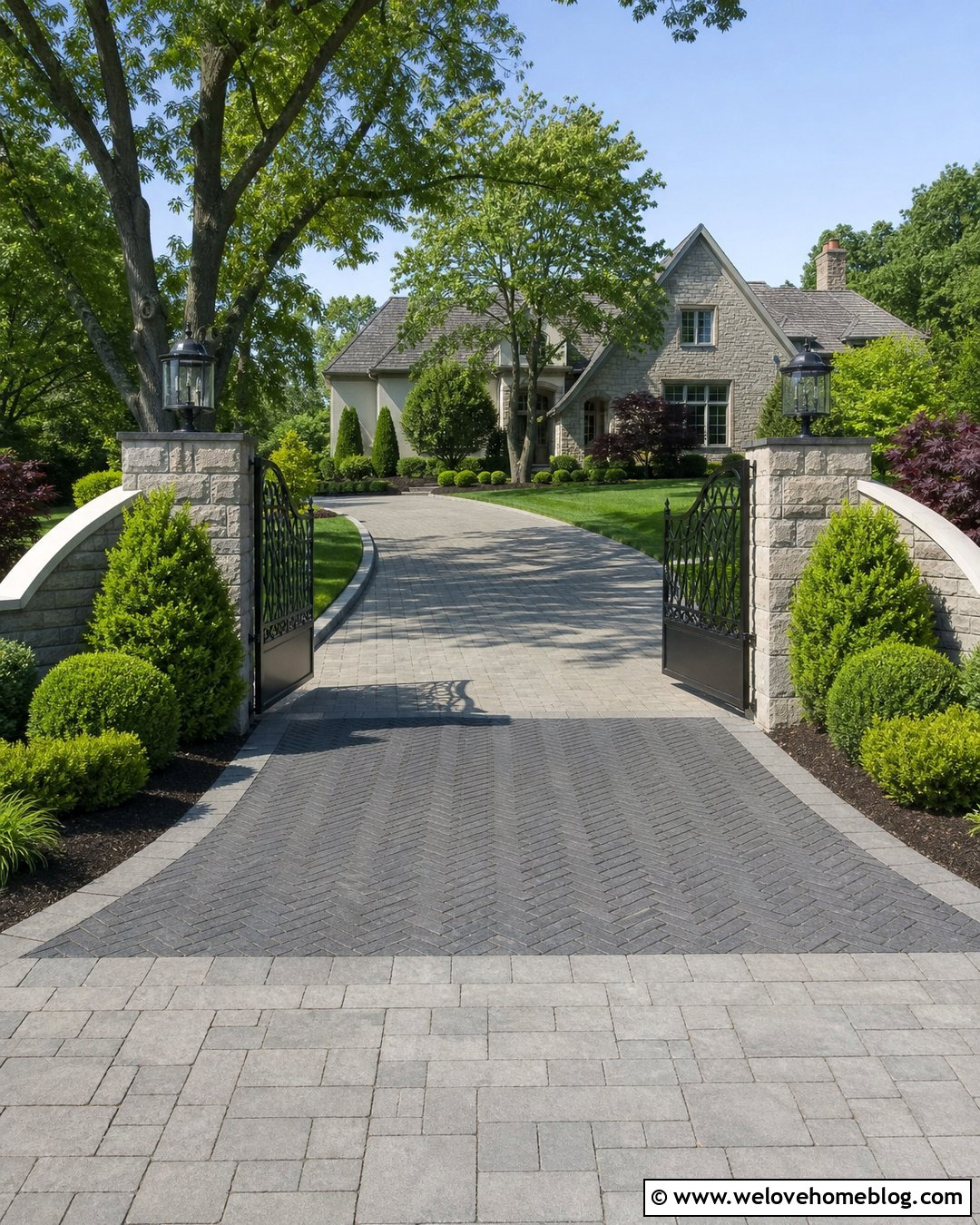 Double Gate Paver Driveway Entrance - 40 Driveway Entrance Curb Appeal Ideas
