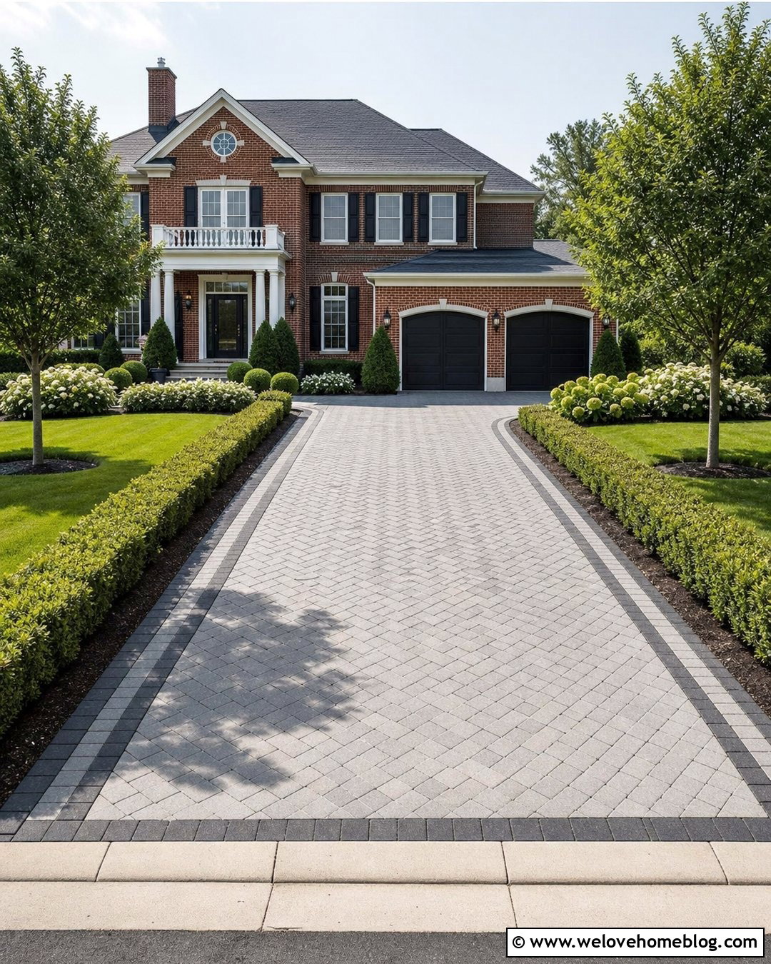 Double Granite Border With Paver Driveway - 20 Stone Driveway Border Ideas