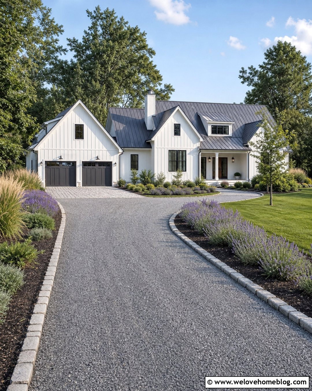 Double Gravel Driveway With Cobblestone Edging - 30 Double Driveway Ideas