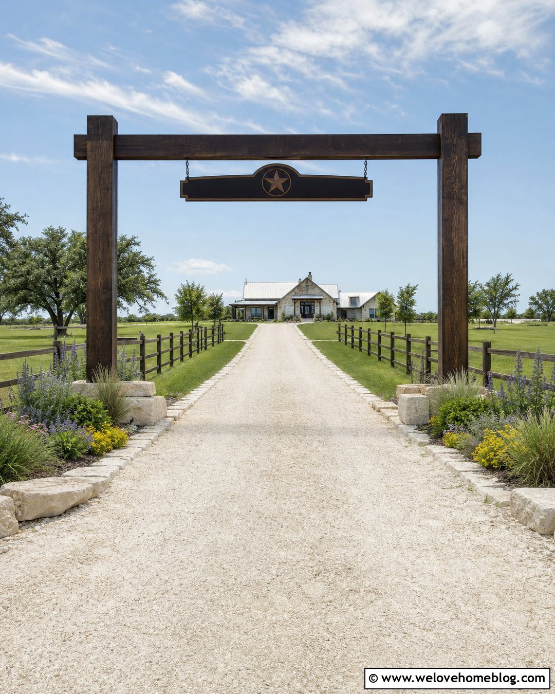 Double Post Driveway Sign With Crushed Limestone Driveway - 20 Driveway Sign Post Ideas