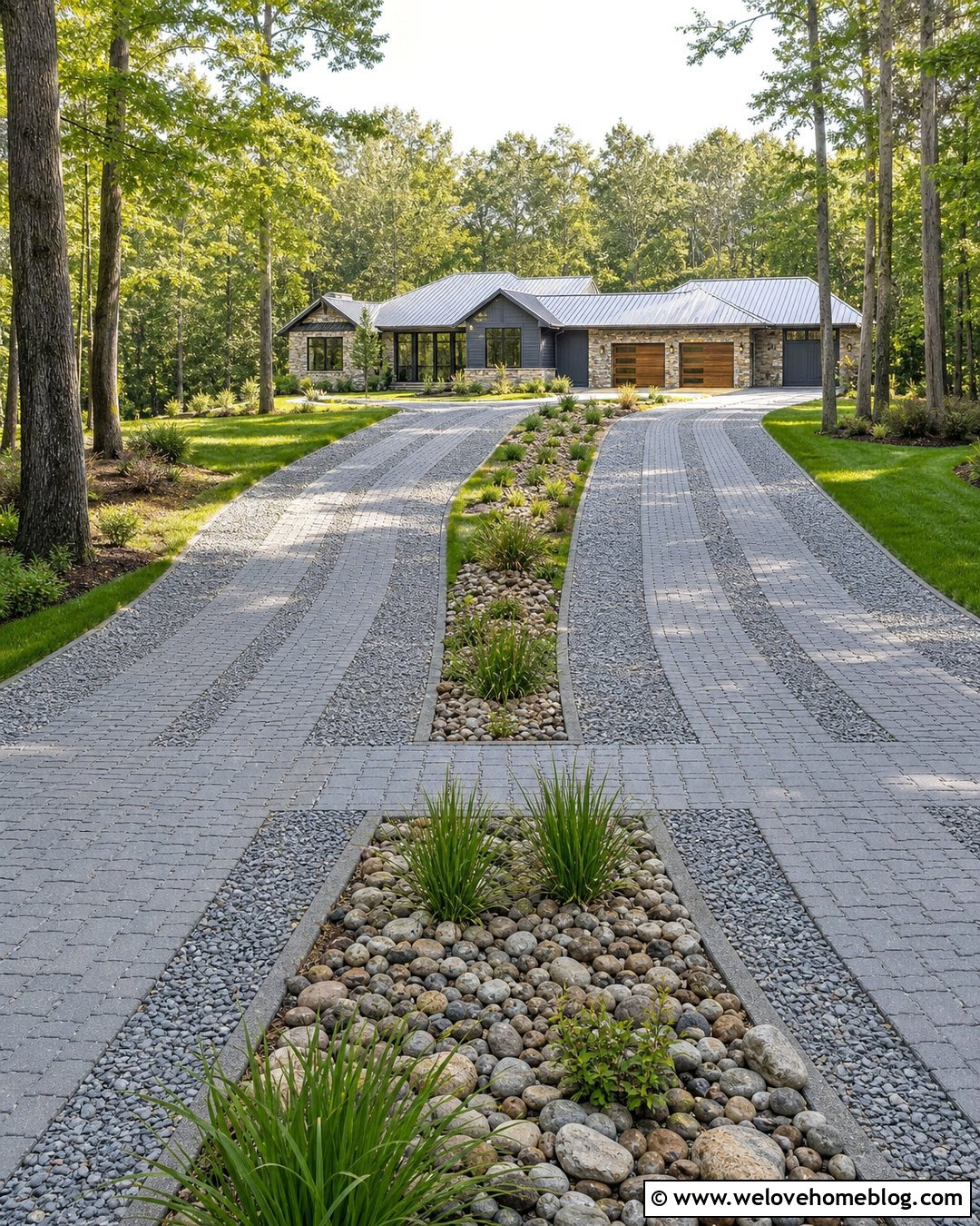 Double Ribbon Driveway With Drainage Swale - 20 double ribbon driveway ideas