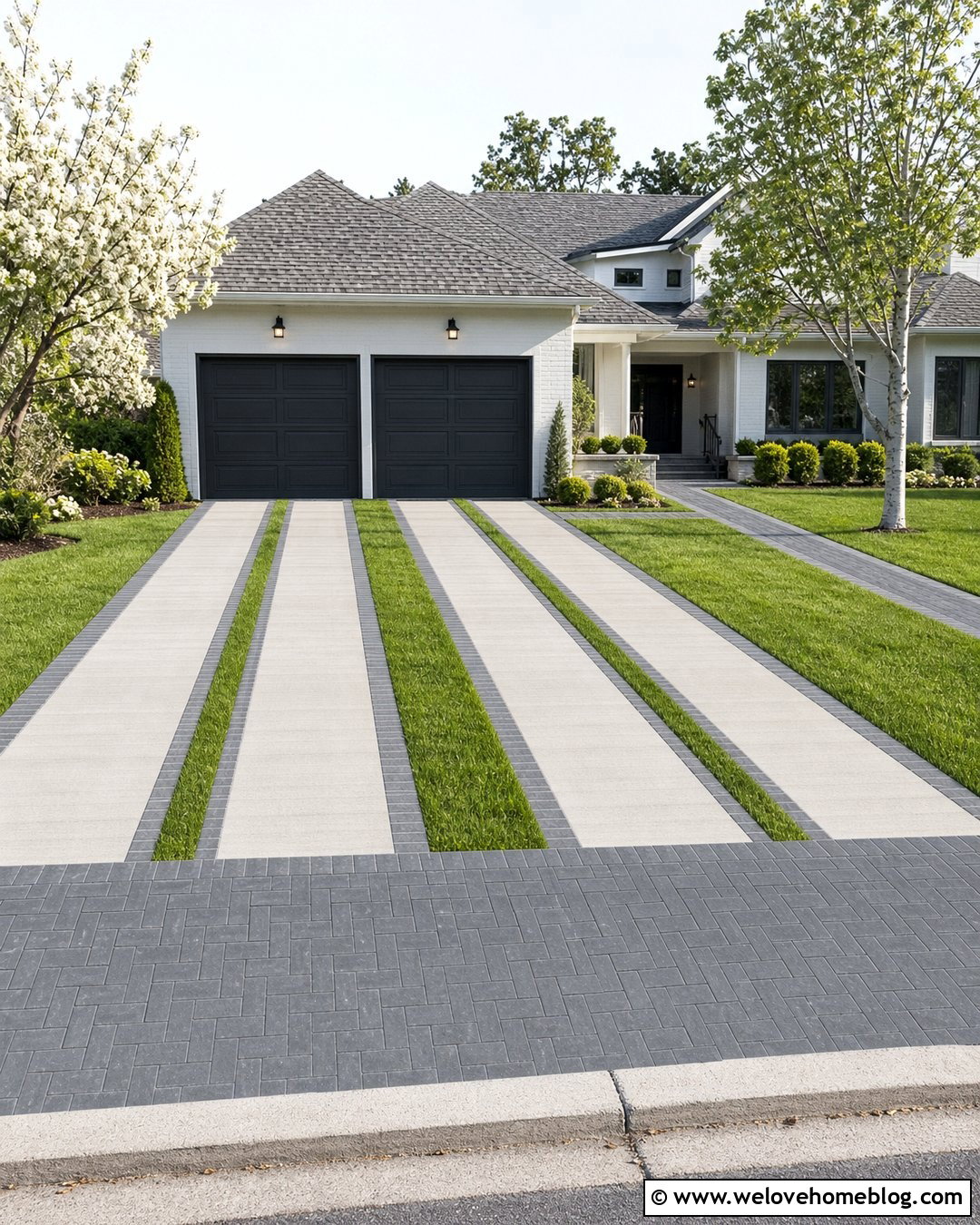 Double Ribbon Driveway With Paver Apron - 20 double ribbon driveway ideas