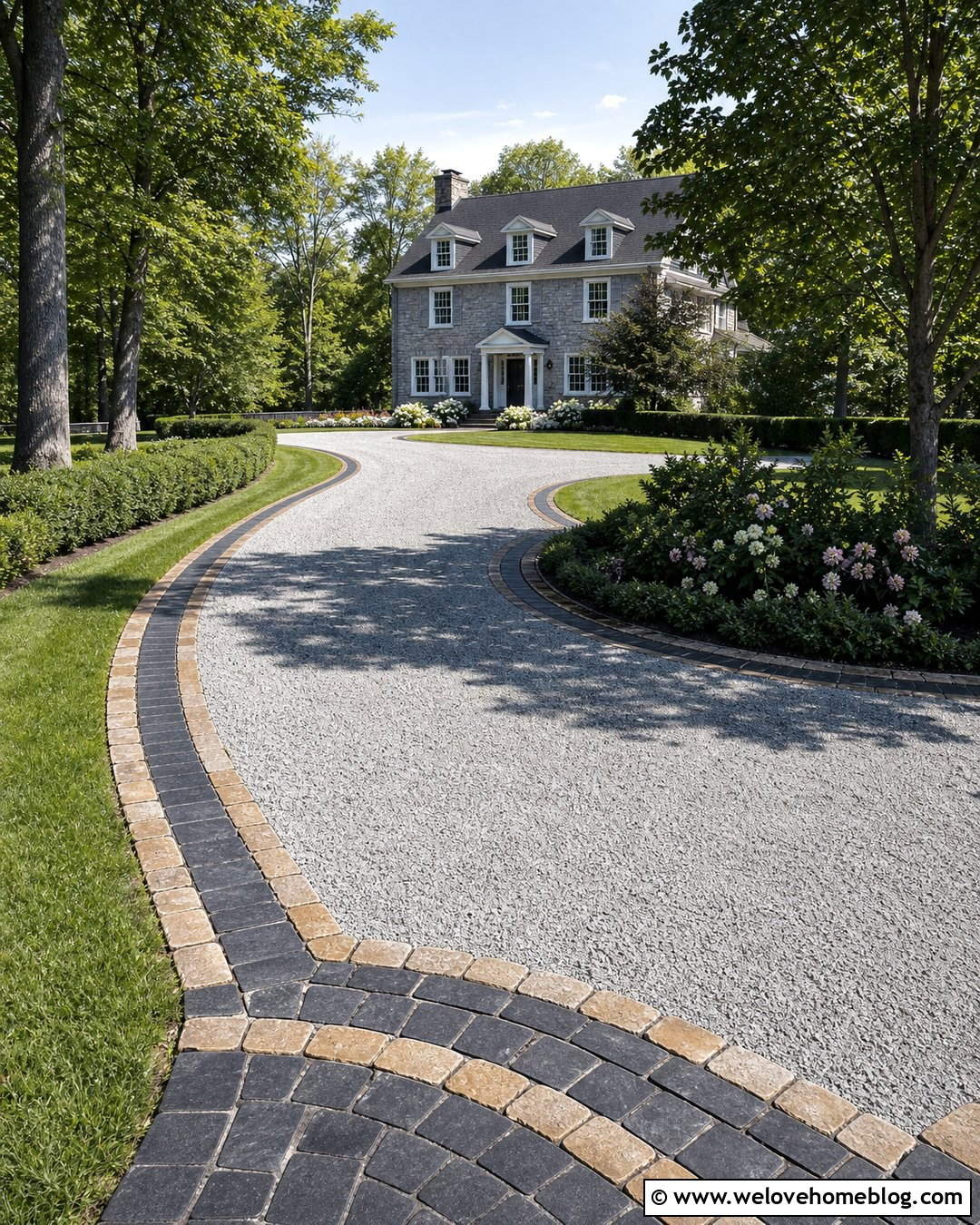 Double Row Stone Driveway Edging With Gravel - 20 Natural Stone Driveway Edging Ideas