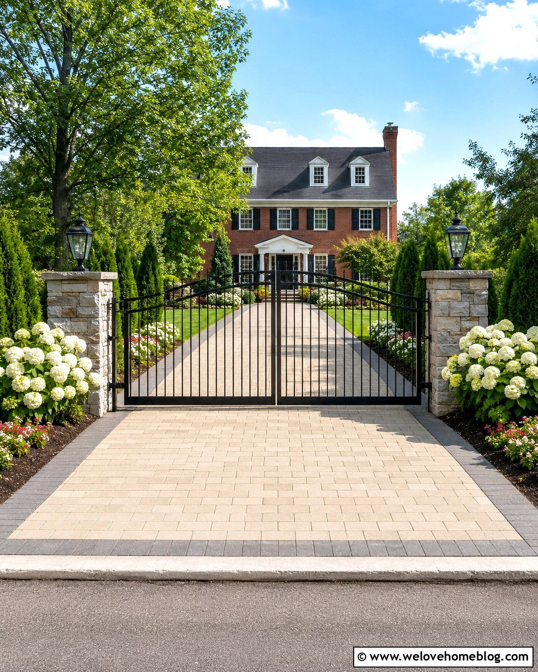 Double Swing Automatic Gate With Stone Pillars - 20 driveway automatic gate ideas