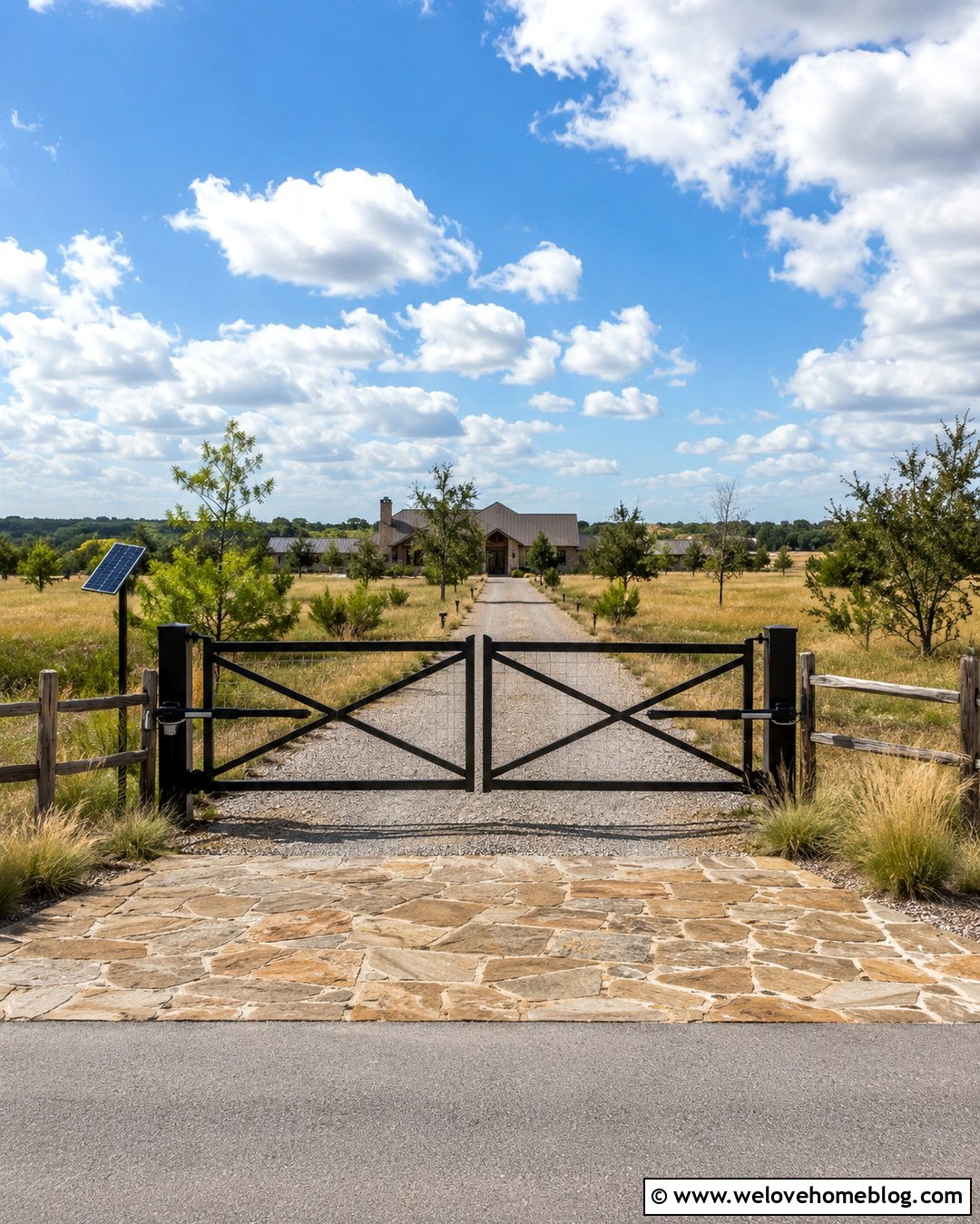 Double Swing Ranch Gate With Solar Automation - 20 ranch style gates driveway entrance ideas