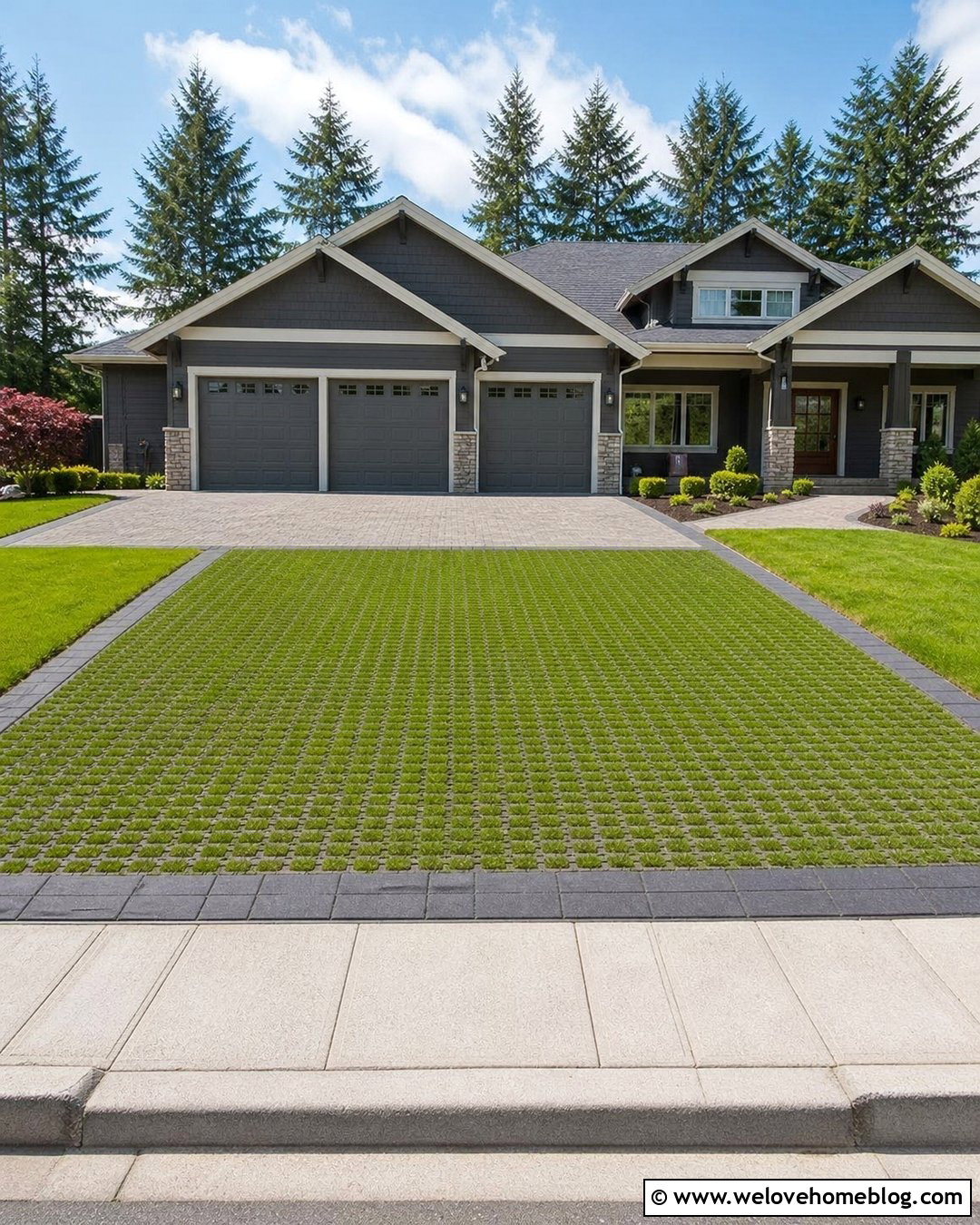 Double Wide Geogrid Grass Driveway With a Paver Apron - 20 Geogrid Grass Driveway Ideas