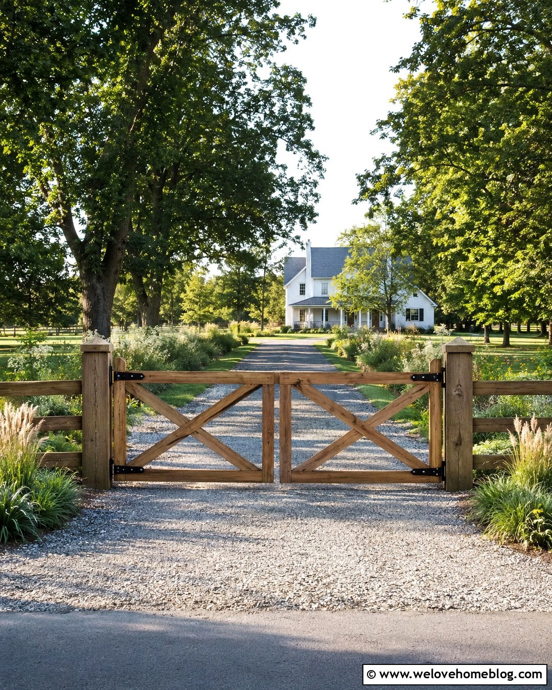 Double Wood Farm Gate With Gravel Driveway - 20 Wood Gates Driveway Farm Entrance Ideas