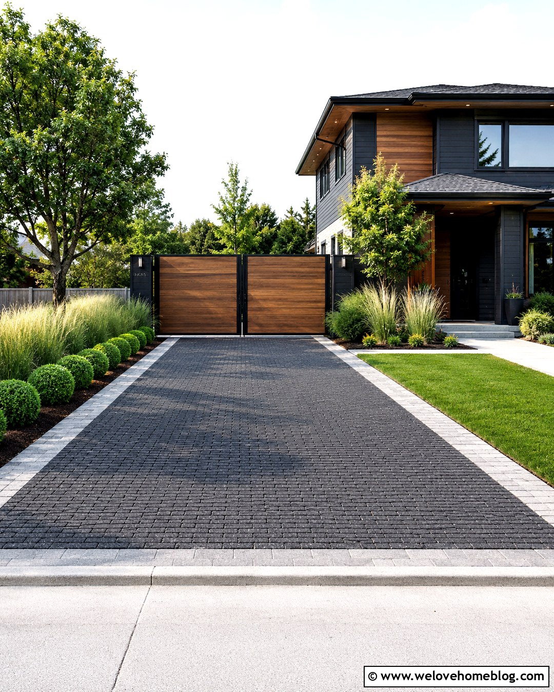 Double Wooden Driveway Gates With Black Metal Frames - 20 Double Wooden Gates Driveways Ideas
