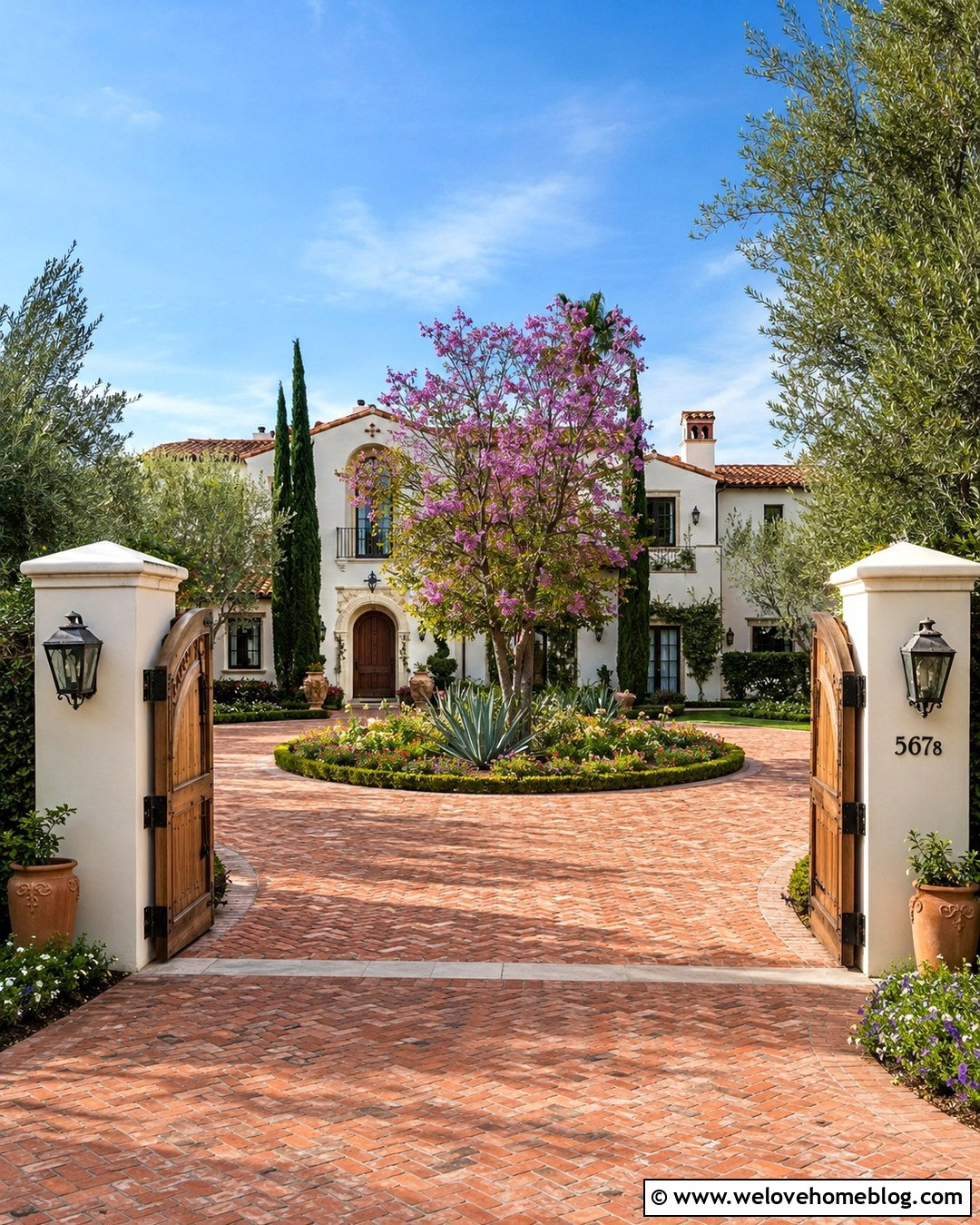 Double Wooden Driveway Gates With Circular Driveway