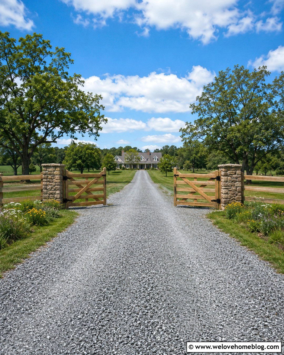 Double Wooden Driveway Gates With Farm Fencing - 20 Double Wooden Gates Driveways Ideas