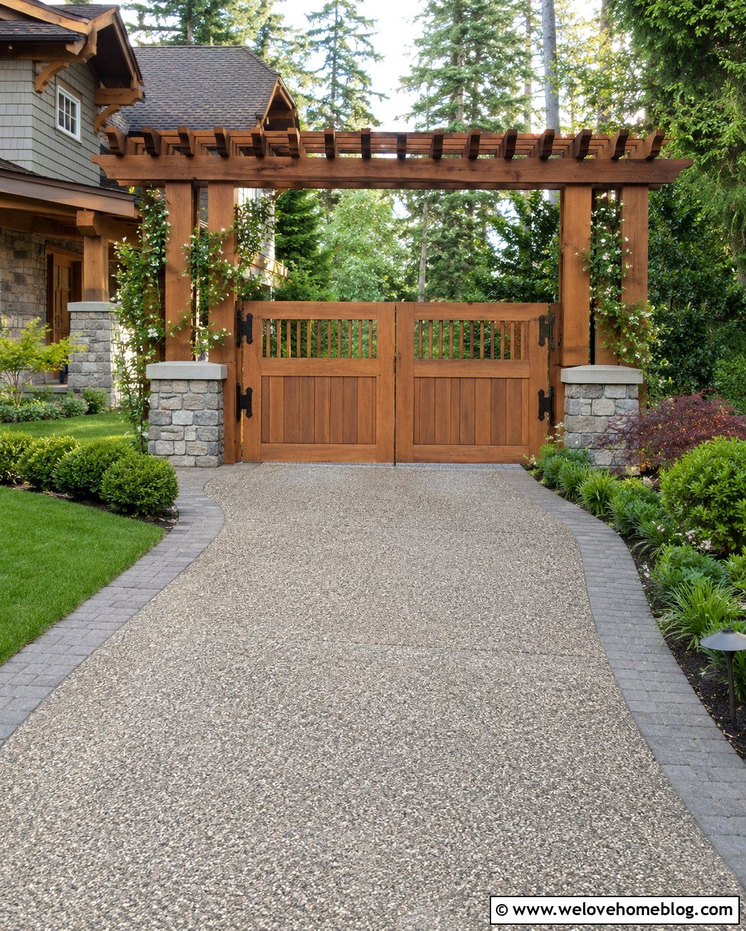 Double Wooden Driveway Gates With Pergola - 20 Double Wooden Gates Driveways Ideas