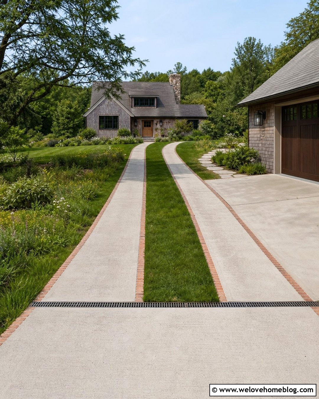 Downward Sloped Driveway With Grass Strips - 20 Downward Sloped Driveway Ideas
