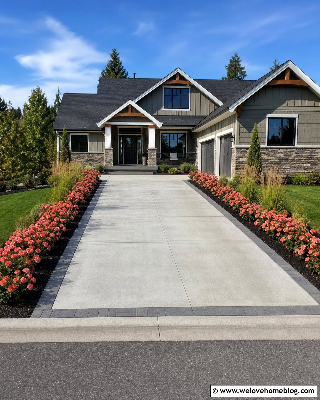 Drift Roses Along A Concrete Driveway - 20 Roses Along Driveway Ideas