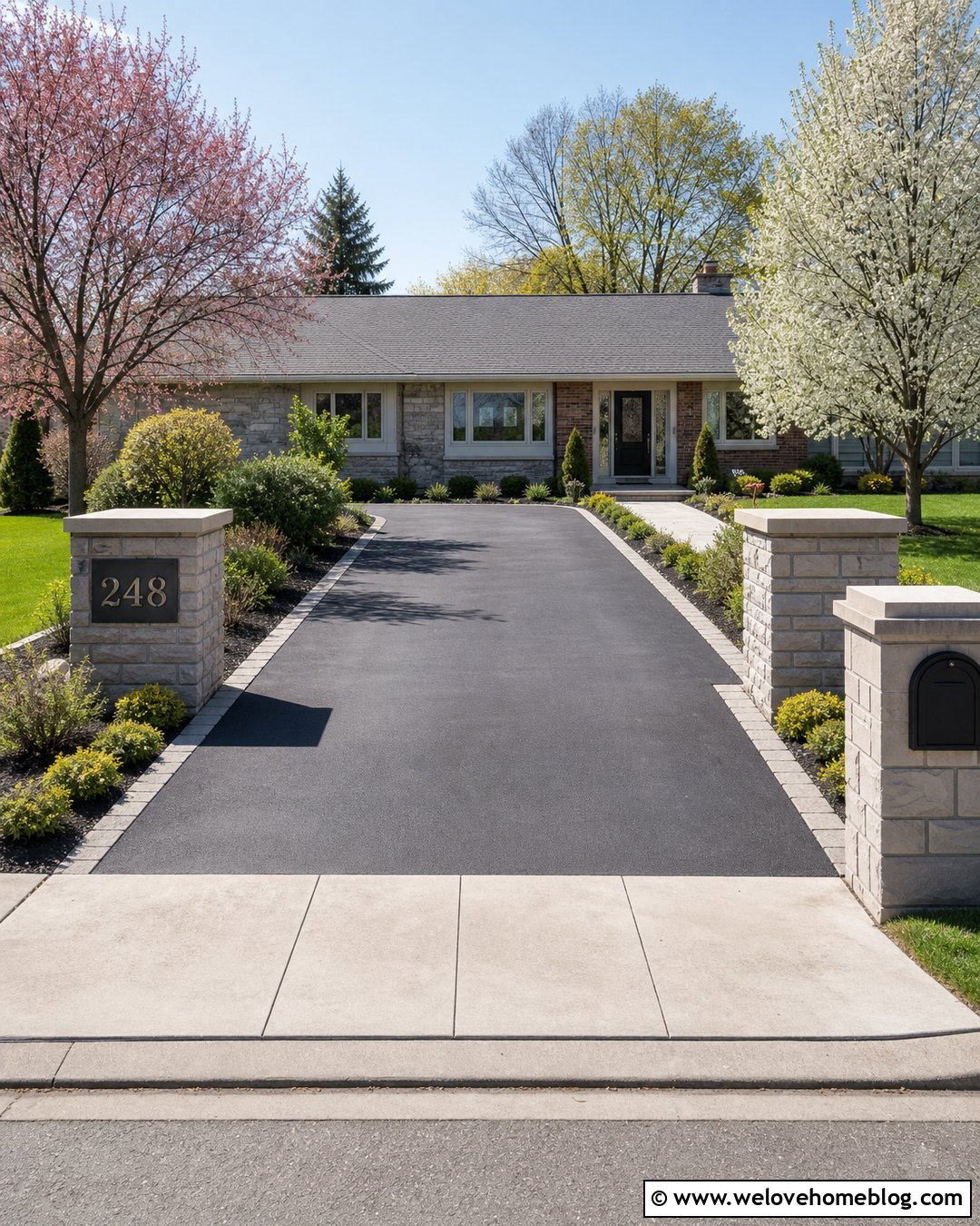 Driveway Address Posts With Asphalt Apron - 20 Driveway Posts Entrance Ideas