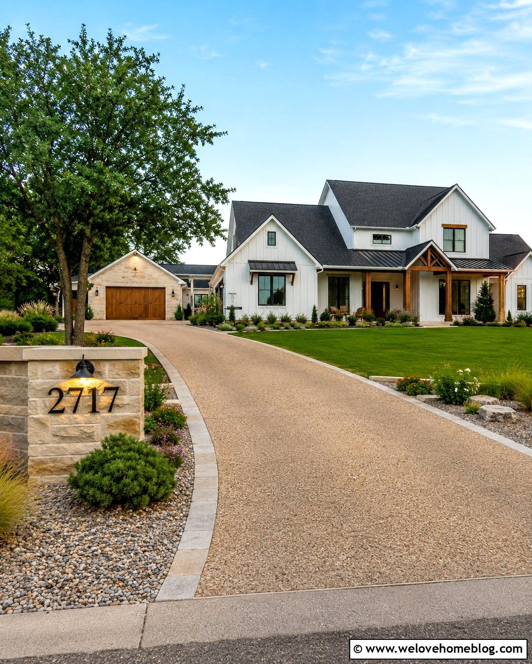 Driveway Address Sign With Low Landscaping - 20 Driveway Decorations Ideas