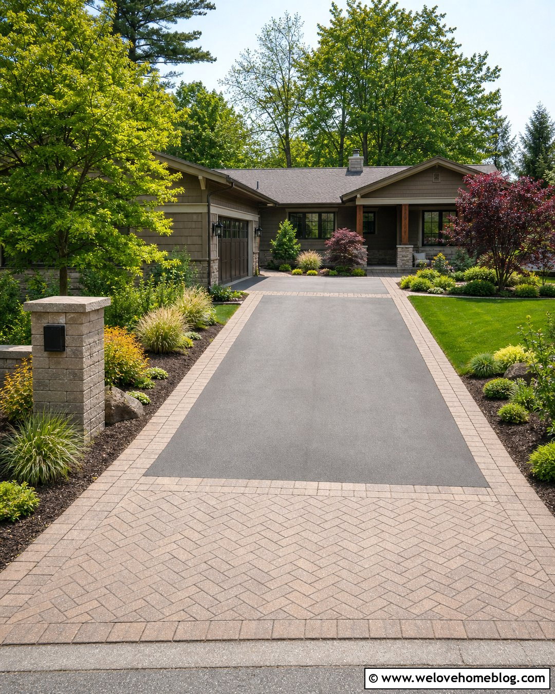 Driveway Apron With Matching Paver Edge - 20 Paver Edged Driveway Ideas