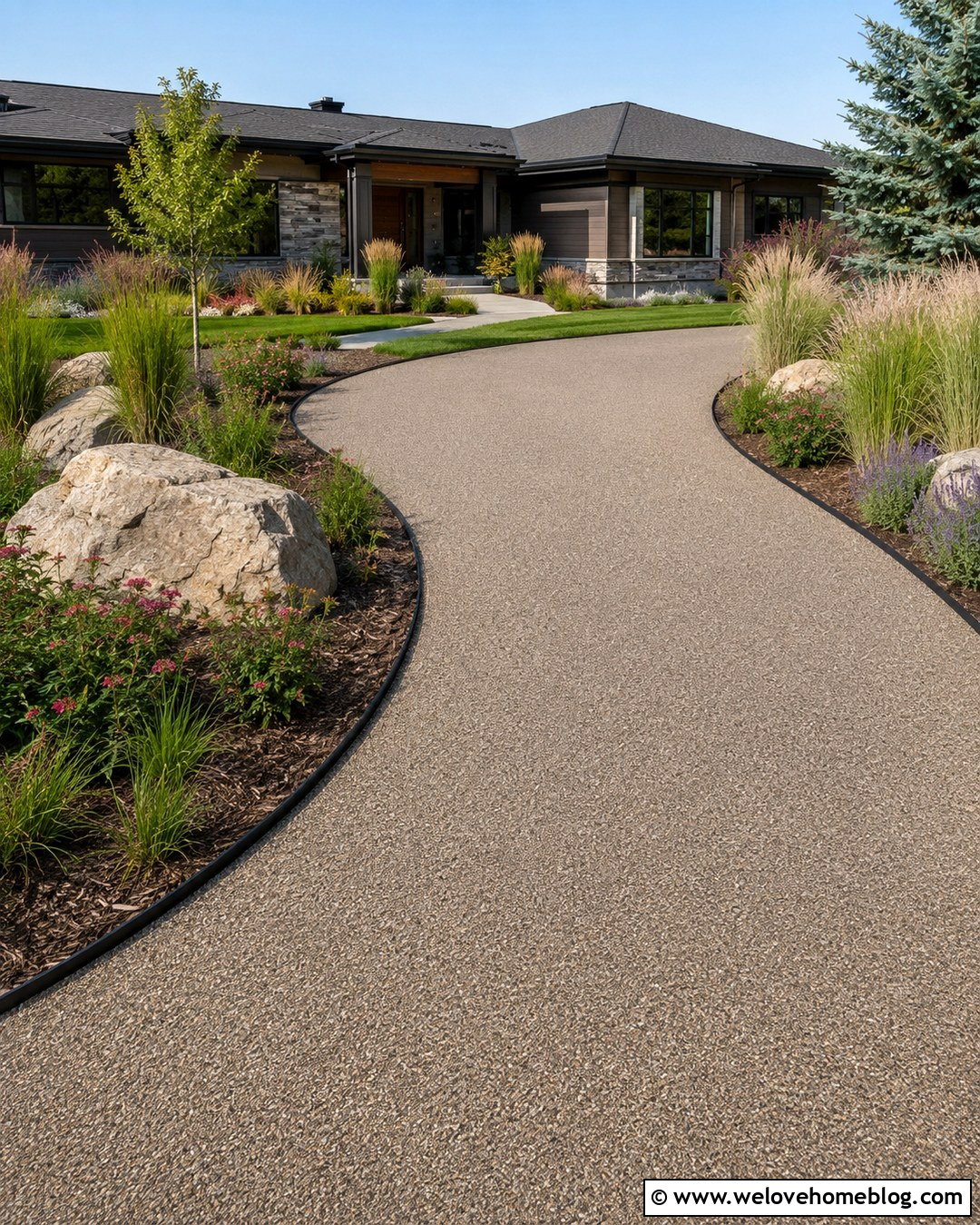 Driveway Boulders With Ornamental Grass - 20 Driveway Decorations Ideas