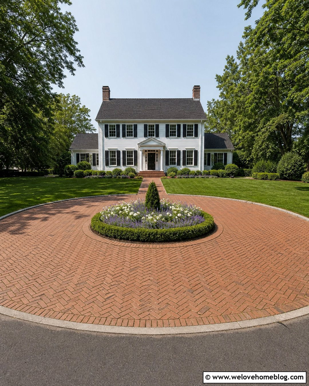 Driveway Center Island With Boxwood Border - 20 Driveway Center Island Ideas