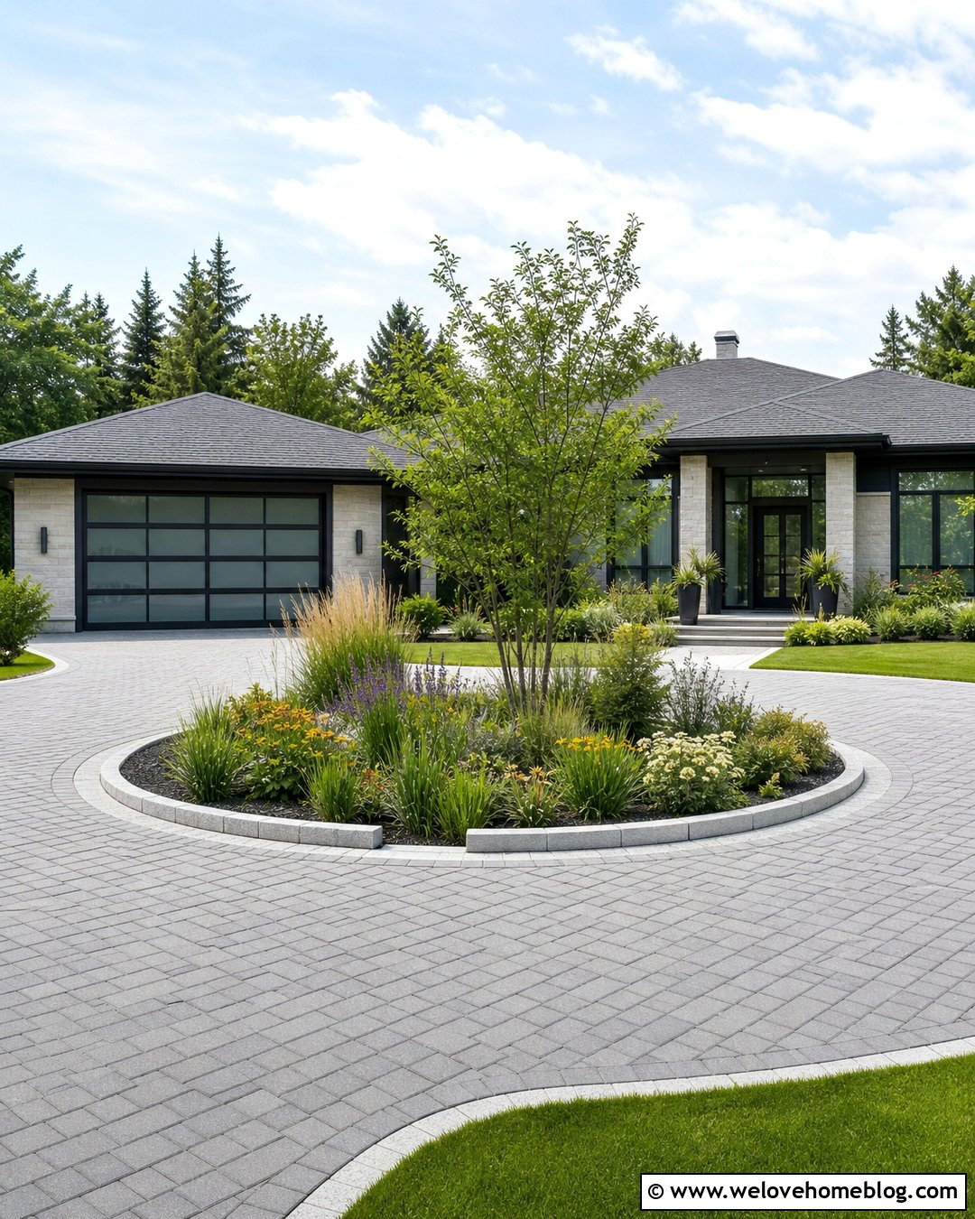 Driveway Center Island With Rain Garden - 20 Driveway Center Island Ideas