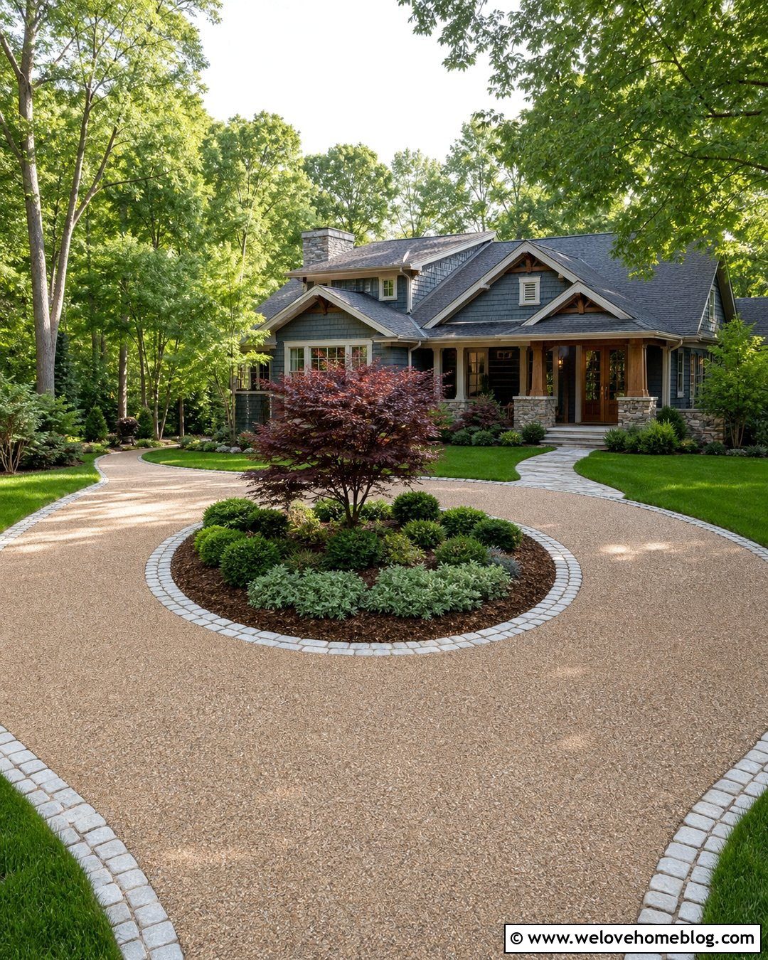 Driveway Center Island With Specimen Tree - 20 Driveway Center Island Ideas
