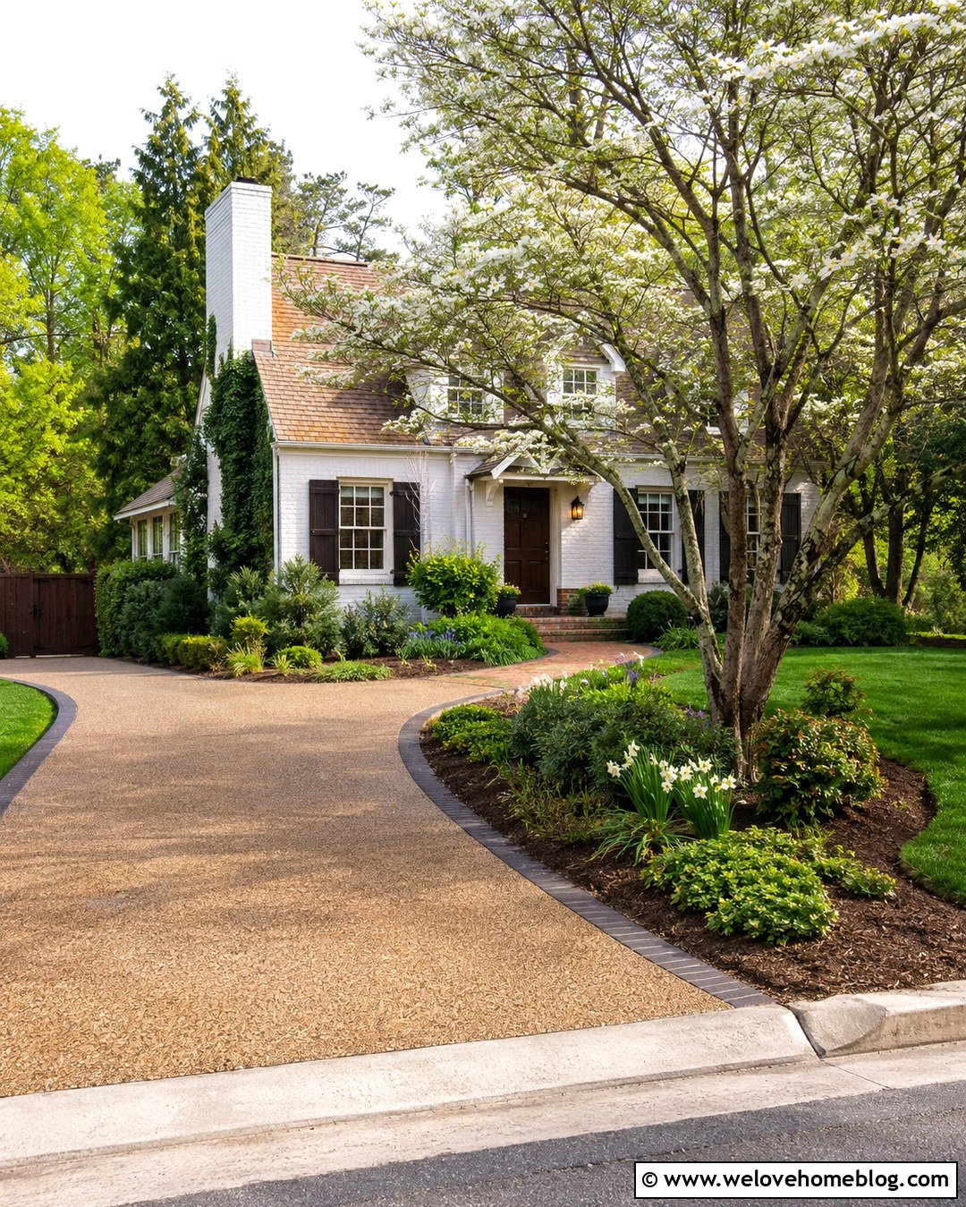 Driveway Corner With a Flowering Tree - 20 corner driveway landscaping ideas