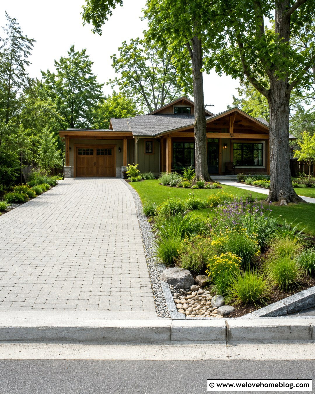 Driveway Corner With a Rain Garden - 20 corner driveway landscaping ideas
