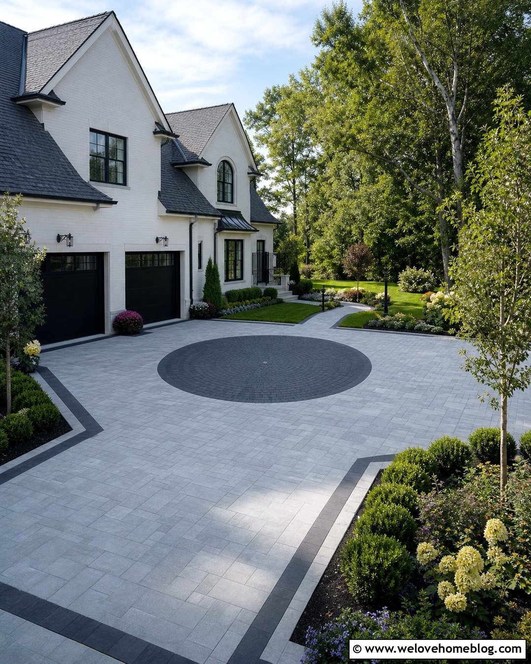 Driveway Courtyard With Mixed Pavers - 45 Driveway Design Ideas