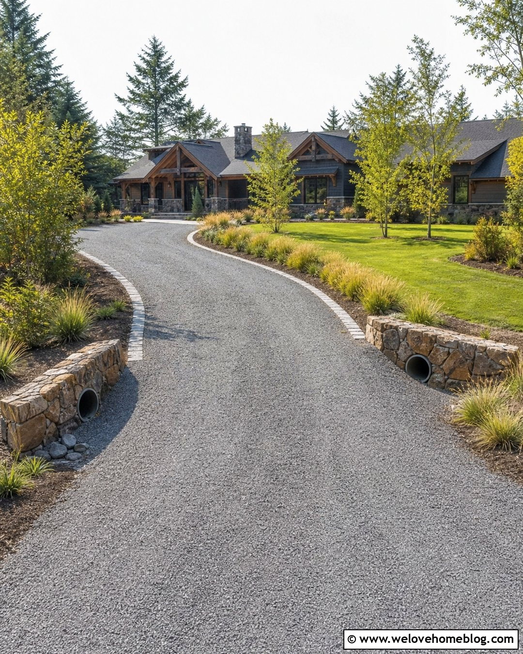 Driveway Culvert With Curved Gravel Entrance - 35 Driveway Culvert Ideas
