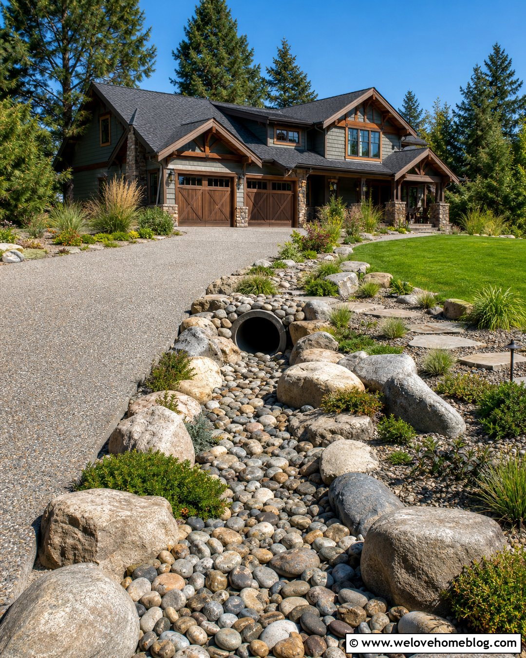 Driveway Culvert With River Rock Landscaping - 35 Driveway Culvert Ideas