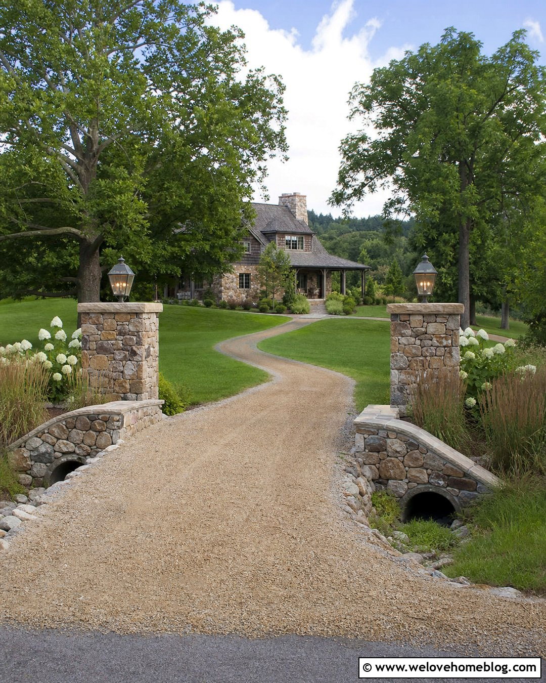 Driveway Culvert With Rustic Stone Columns - 35 Driveway Culvert Ideas