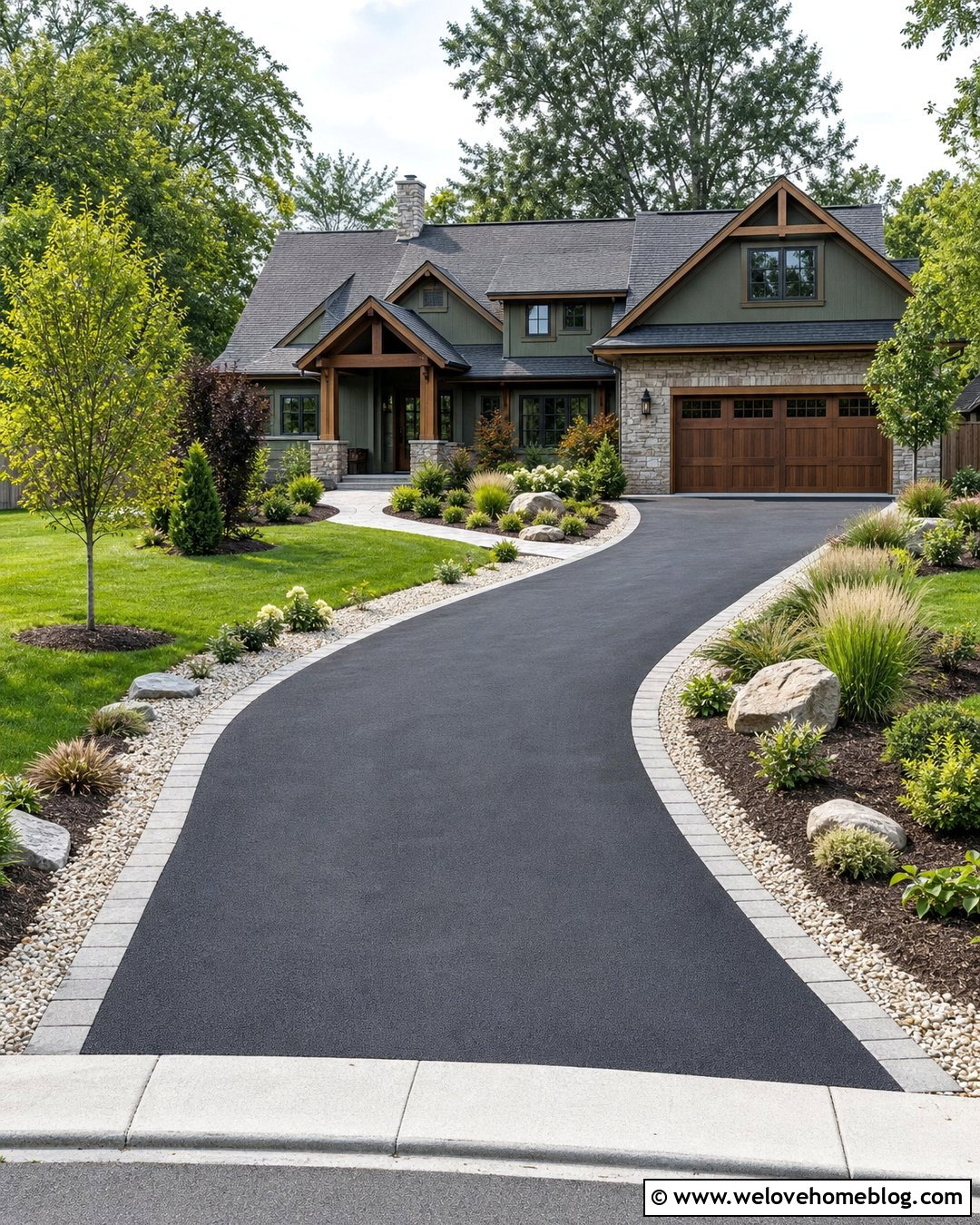 Driveway Curb With Decorative Gravel Strip - 20 Driveway Curbs Ideas