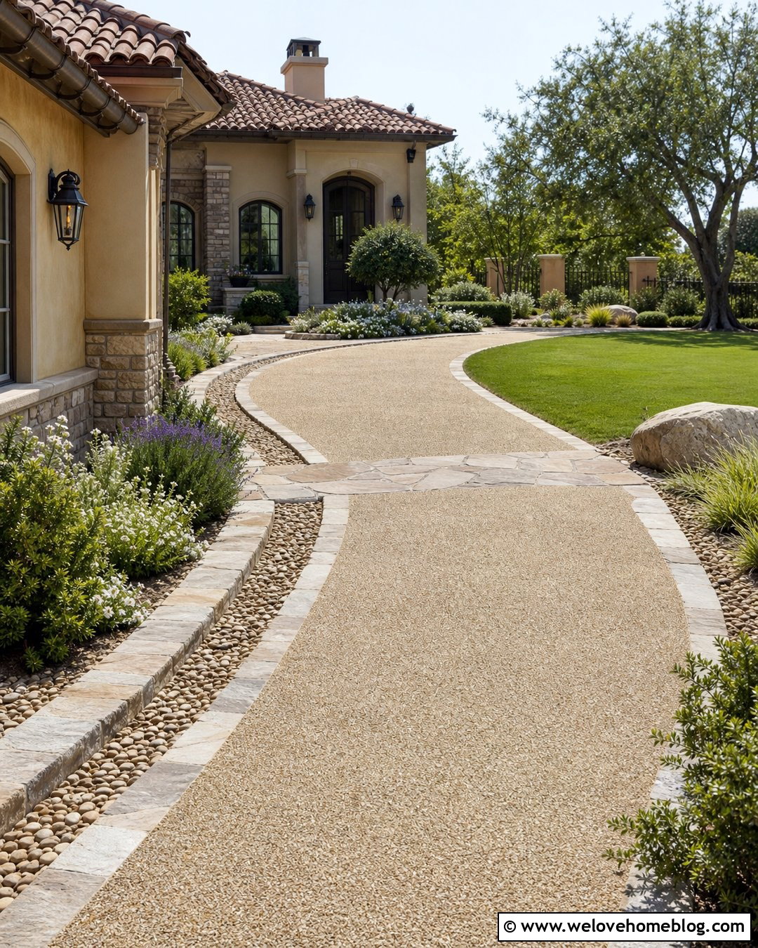 Driveway Ditch With Flagstone Edging - 30 Driveway Ditch Ideas