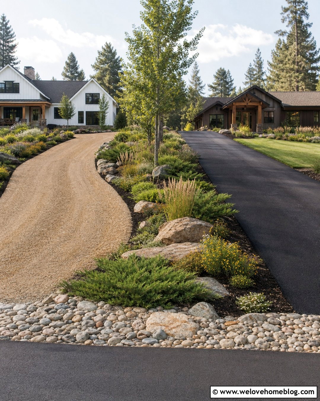 Driveway Divider With Boulder Landscaping - 20 landscaping between two driveways ideas