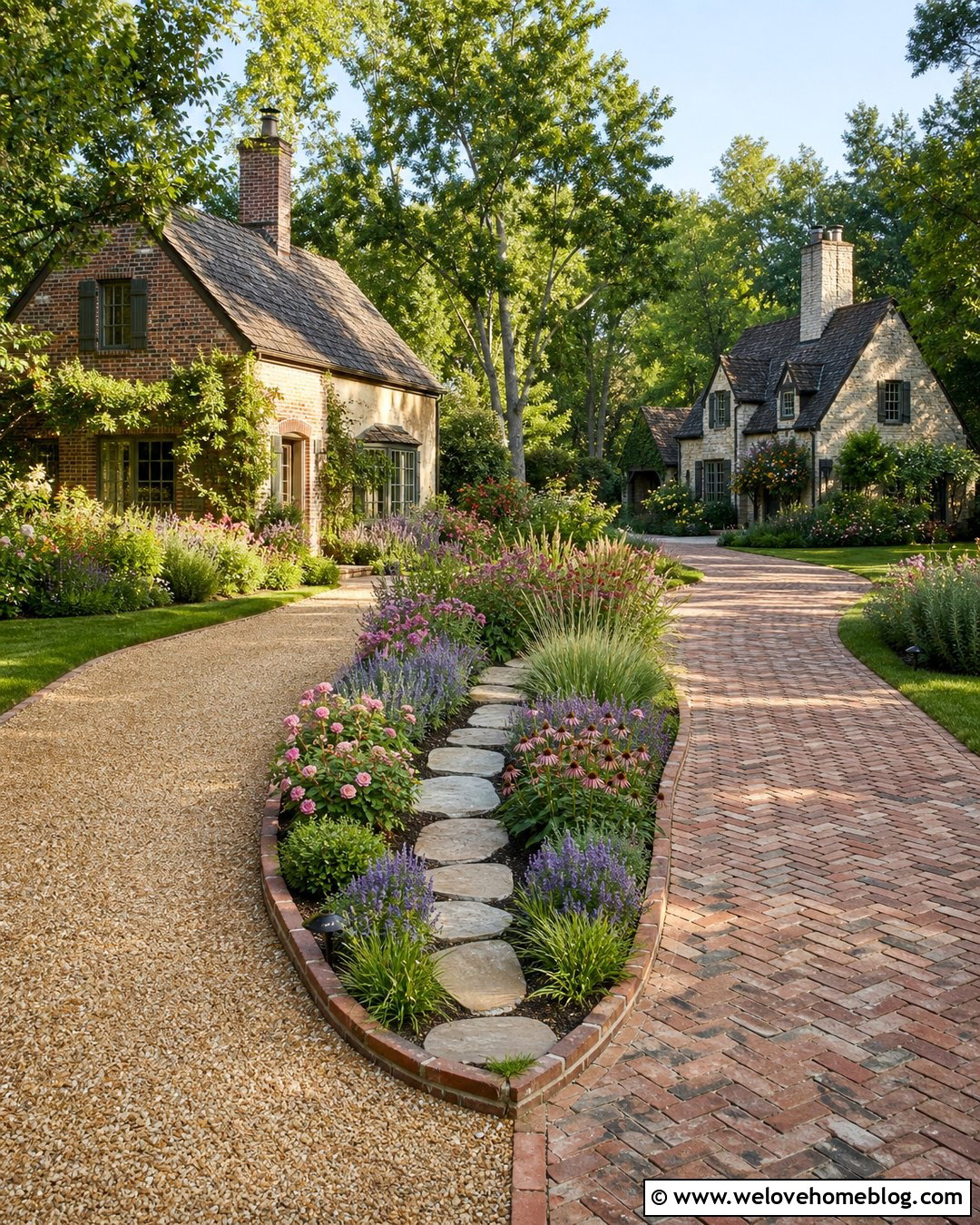 Driveway Divider With Cottage Garden Plants - 20 landscaping between two driveways ideas