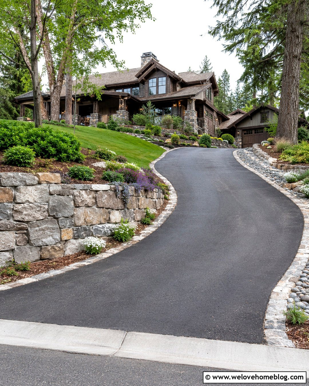 Driveway Edge With Stone Wall And Layered Landscaping - 20 landscaping driveway edge ideas