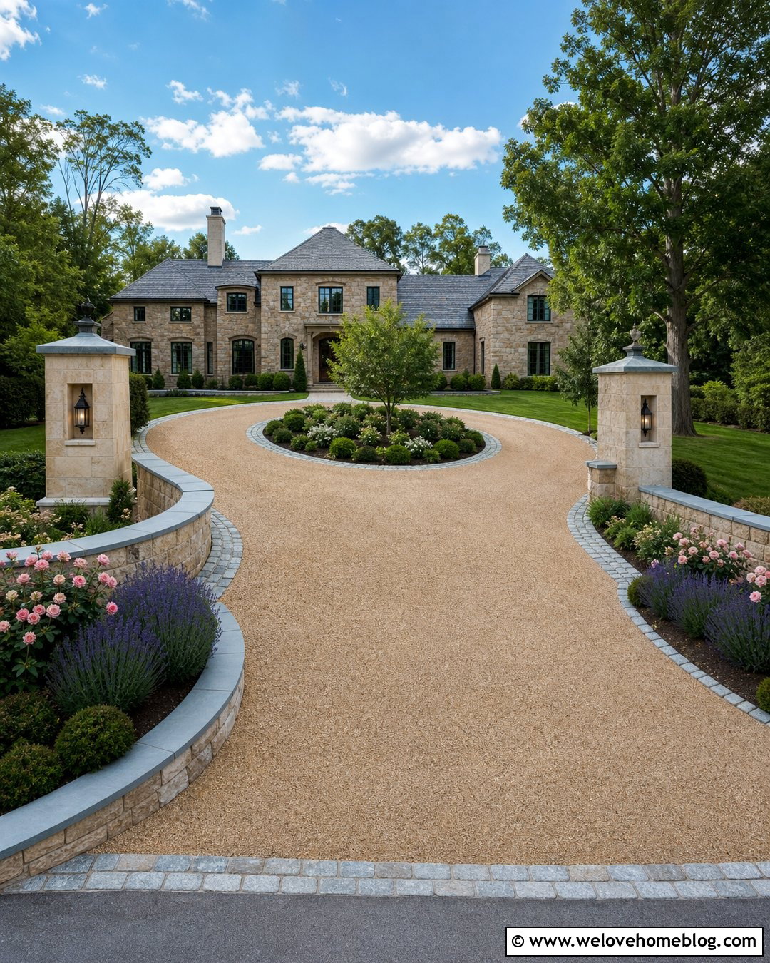 Driveway Entrance Columns With Low Stone Walls - 20 Entrance Columns Driveway Ideas