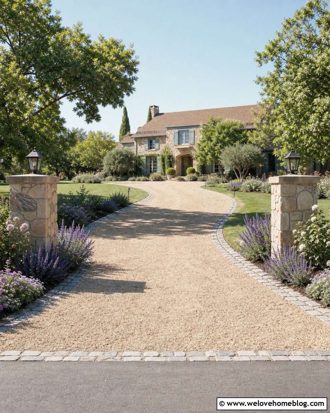 Driveway Entrance Flower Bed With Stone Pillars - 20 flower beds by driveway ideas