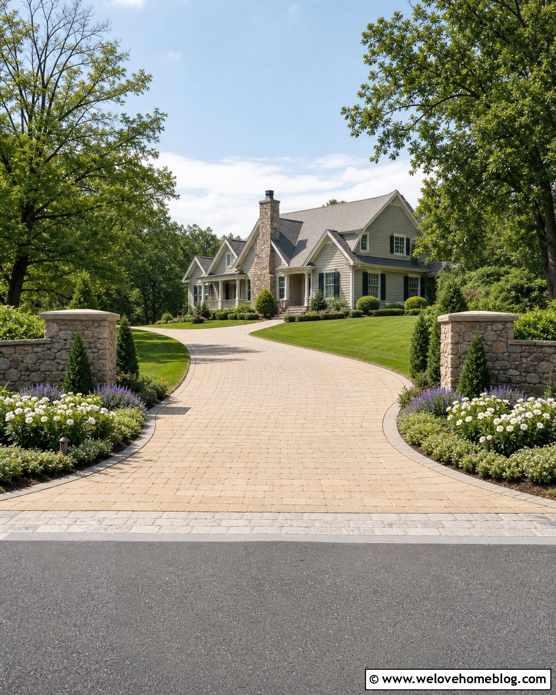 Driveway Entrance Flower Bed With Stone Pillars - 20 flower bed beside driveway ideas