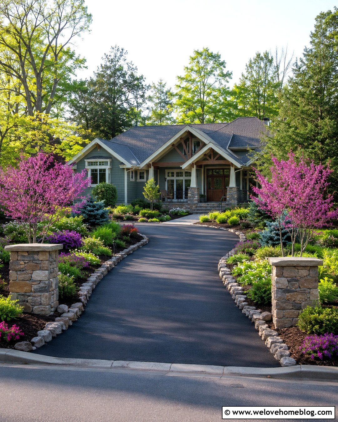Driveway Entrance Garden Bed With Ornamental Trees - 20 garden bed along driveway ideas