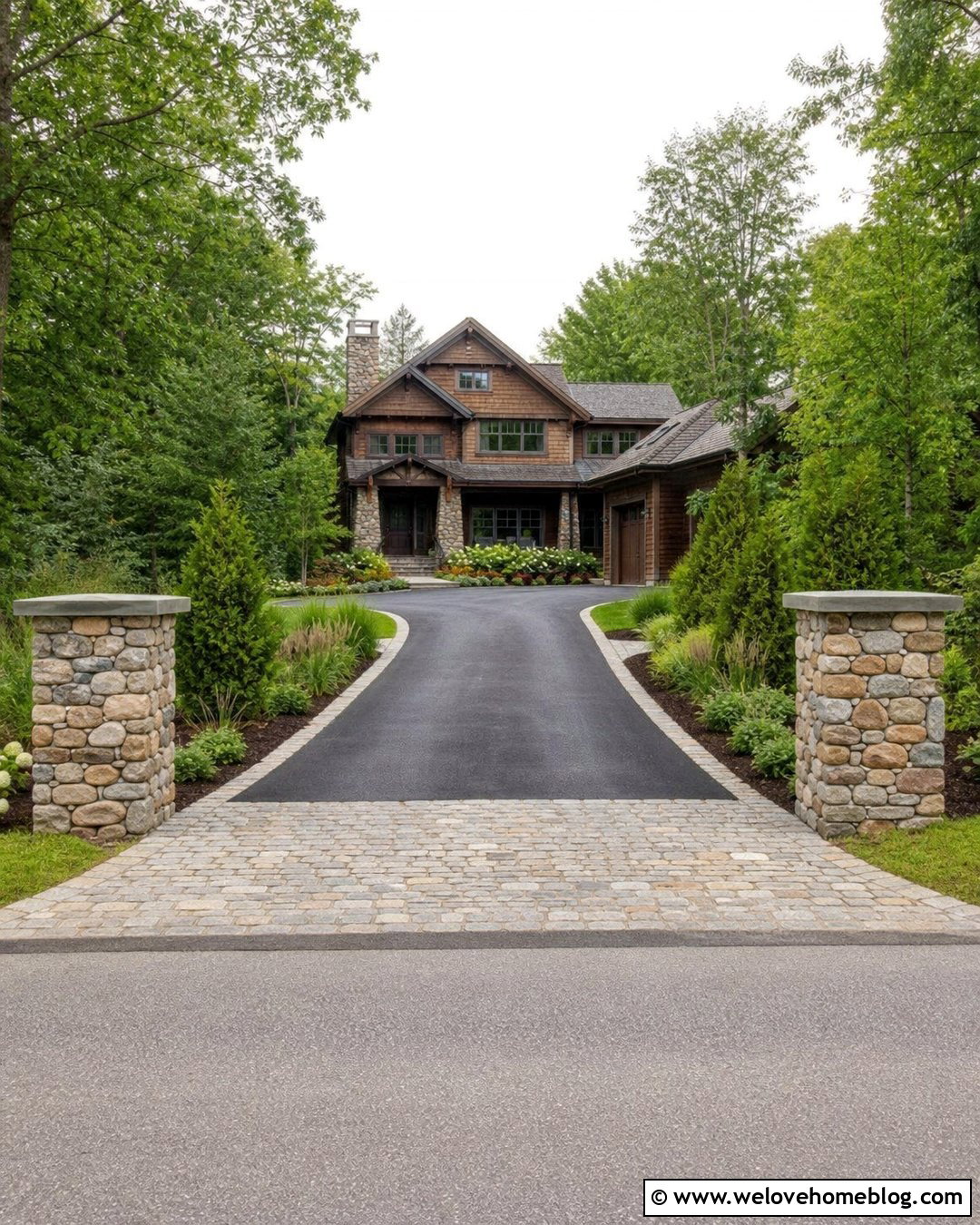 Driveway Entrance Landscaping With Stone Pillars - 20 front house driveway landscaping ideas