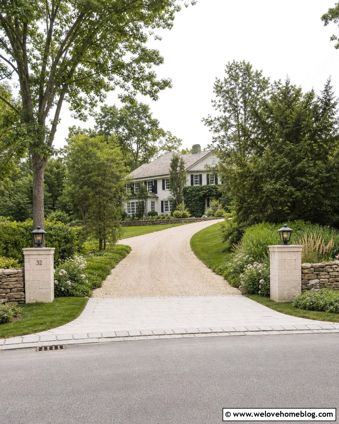 Driveway Entrance Posts With Stone Walls - 20 Driveway Entrance Post Ideas