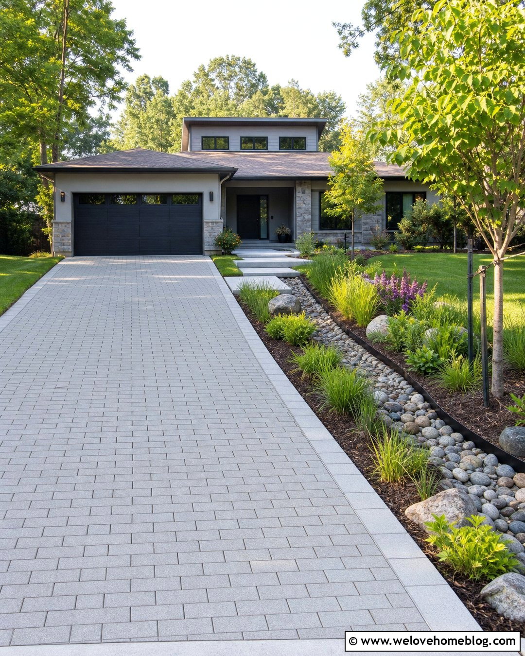 Driveway Entrance With A Rain Garden - 20 simple driveway entrance landscaping ideas