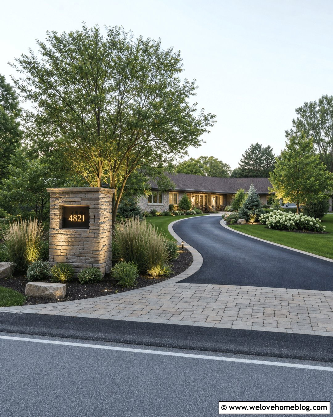 Driveway Entrance With Address Monument - 40 Driveway Entrance Curb Appeal Ideas