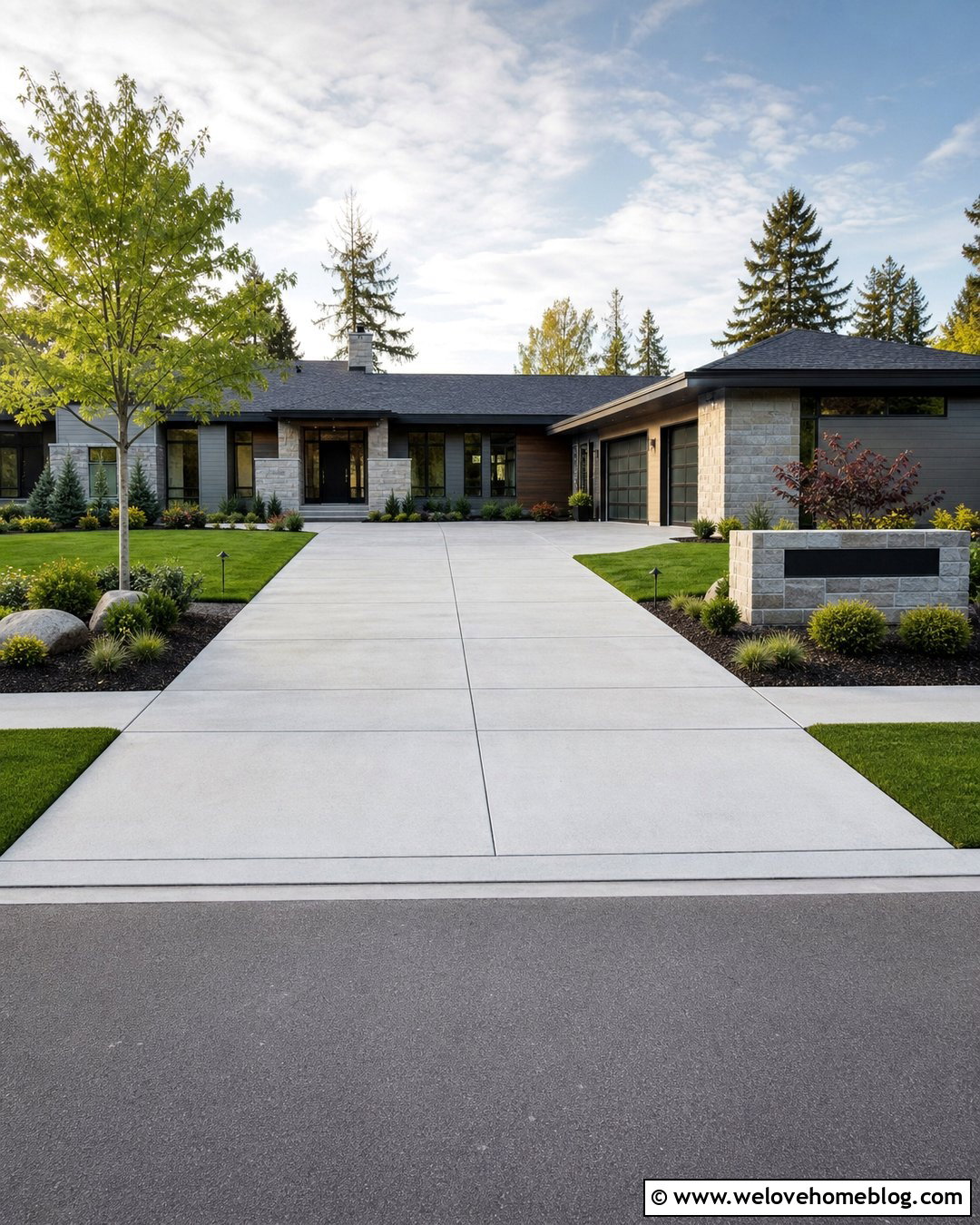 Driveway Entrance With Address Monument - 25 Entrance Driveway Ideas
