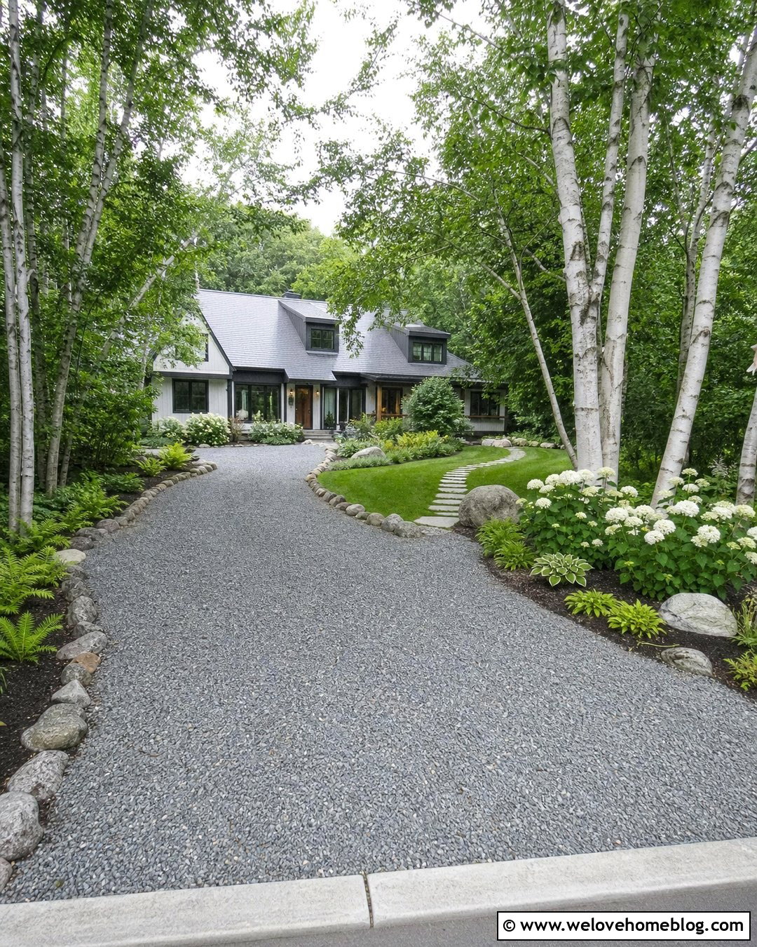 Driveway Entrance With Birch Trees - 50 driveway entrance landscaping ideas