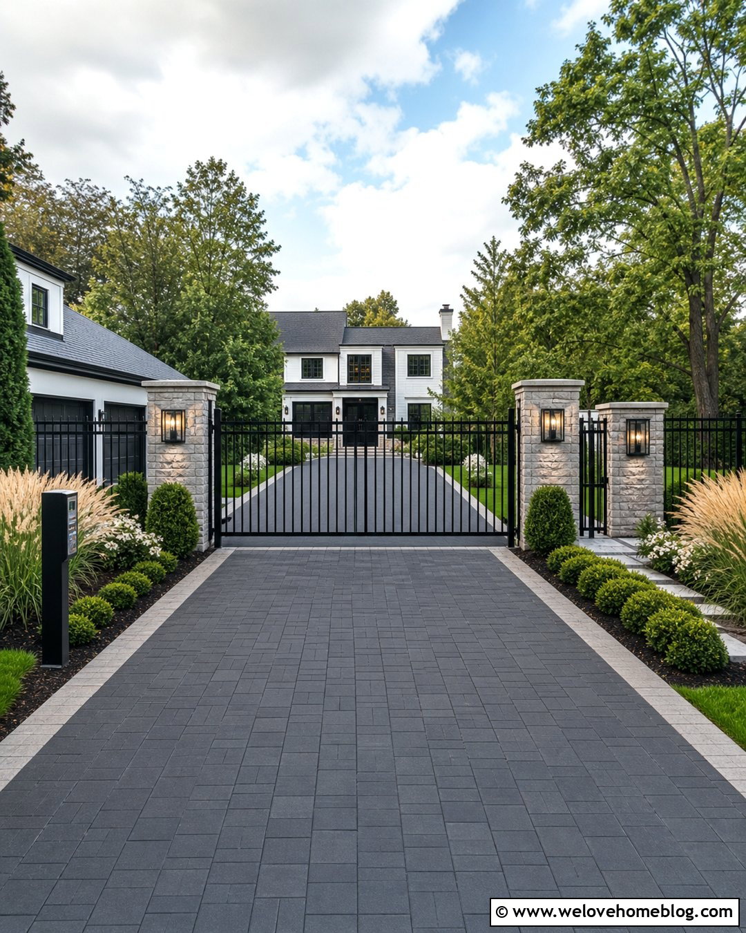 Driveway Entrance With Black Aluminum Gate - 40 driveway entrance ideas